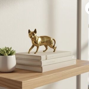 🔥 RARE Vintage Mid-Century Brass Cat Figurine  Stunning Hollywood Regency Decor